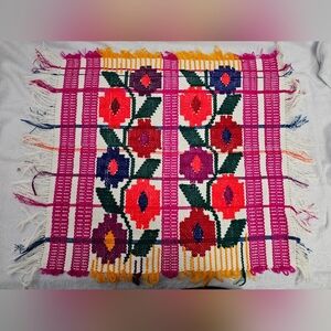 Handwoven Mexican Placemat/Servilleta/Table Decor w Colorful Floral Embroidery